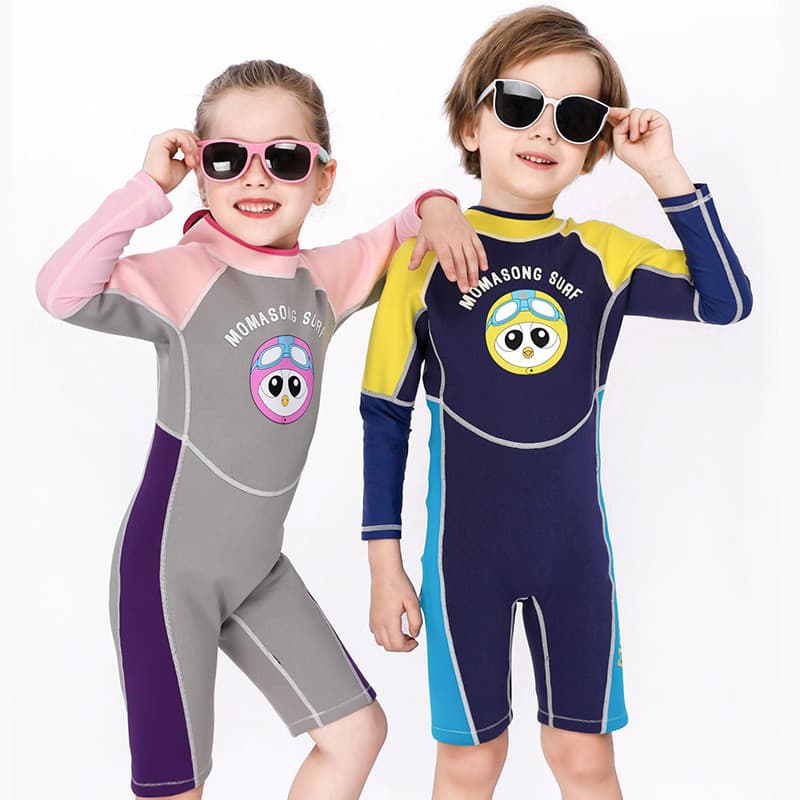 Coreano coreano meninos meninas de manga comprida terno de mergulho térmico Neoprene impermeável 2MM maiô de uma peça à