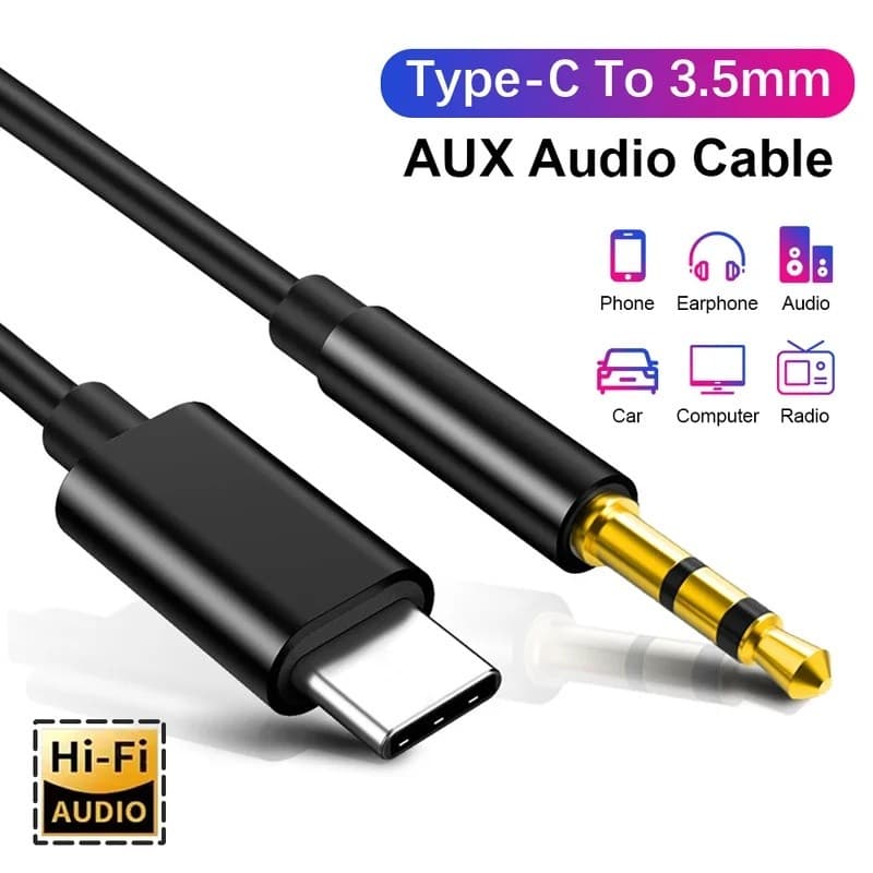 Cabo Adaptador USB Tipo C para Conector de Áudio Auxiliar de 3,5 mm para Carro, Adaptador de Fone de Ouvido e Conector d