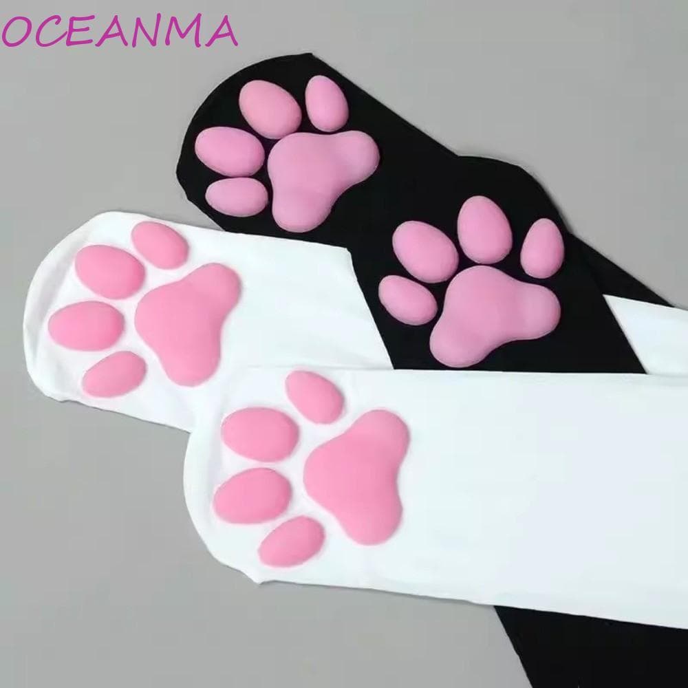 OCEANMA Meias De Gato , Almofadas Rosa De Veludo 3D Garra De Gatinho , Longas Fofas Na Coxa , Cosplay