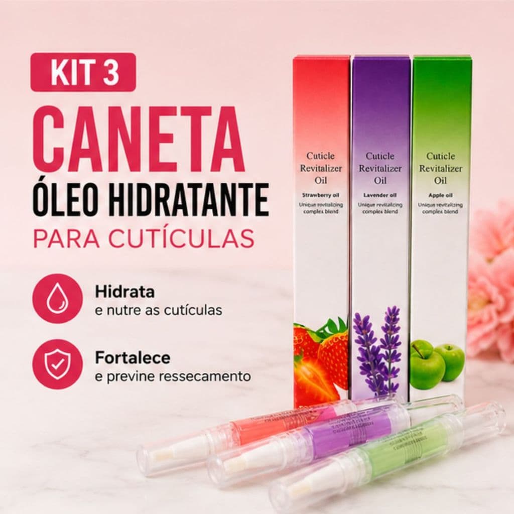 Kit 3 Canetas Óleo Cutículas 3ml Hidratante Unhas