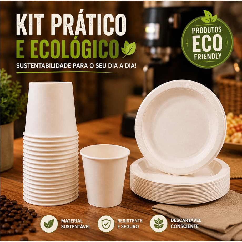 Kit Copo E Prato De Papel Ecológico Festa Casamento Aniversário 50 / 100 Unidades Reciclável Ecofriendly