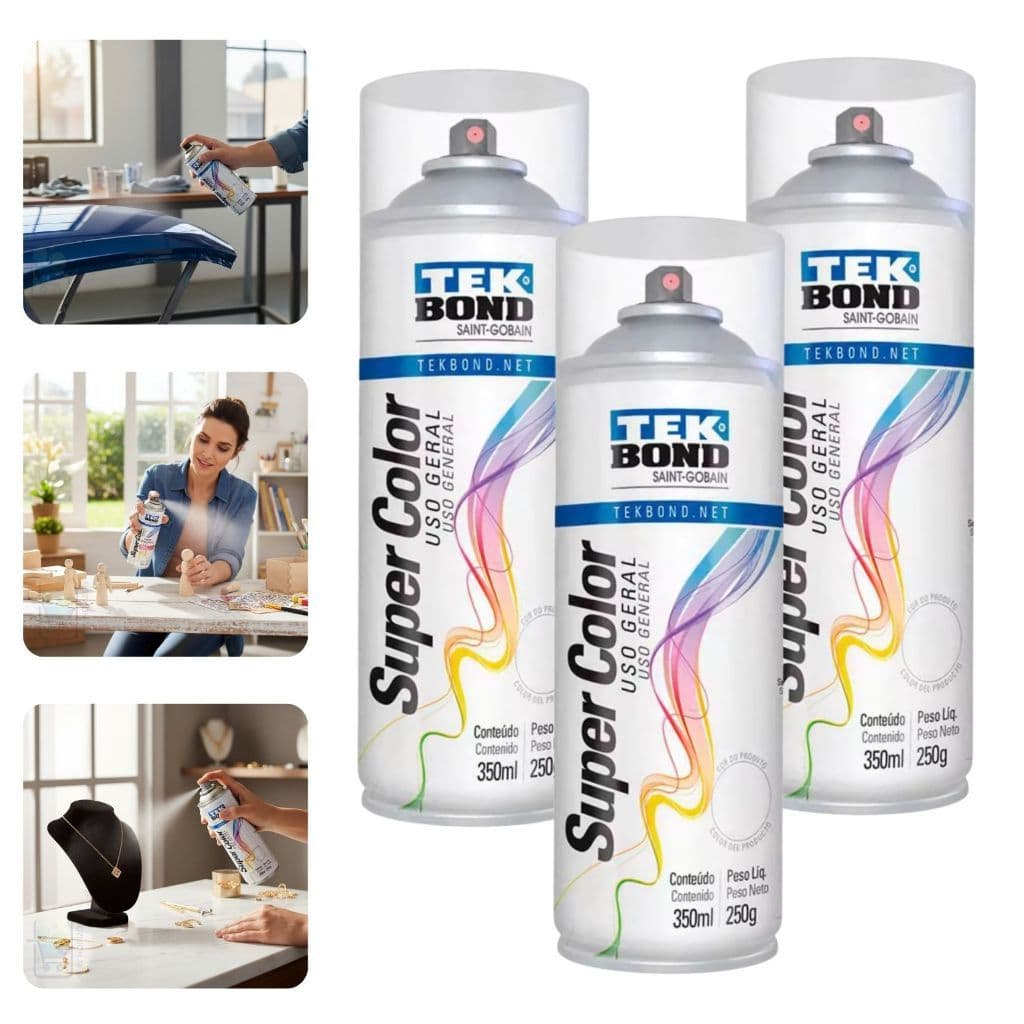 3 Verniz Spray Brilhante Incolor Tekbond 350ml – Acabamento para Joias e Bijuterias