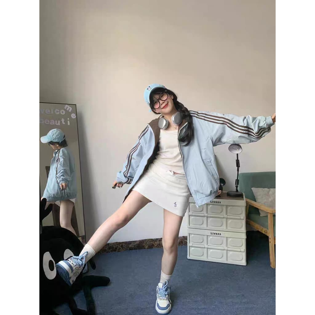 Americano Retro dupla face jaqueta feminina primavera outono novo estilo estudante Casual três barras casal uniforme de