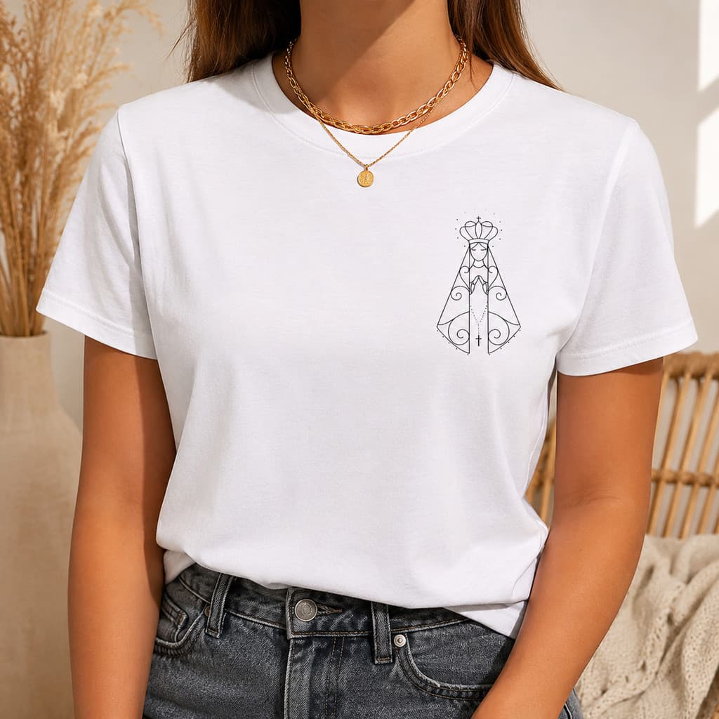 Camiseta Feminina Nossa Senhora Blusinha Catolica Algodao Larguinha Casual