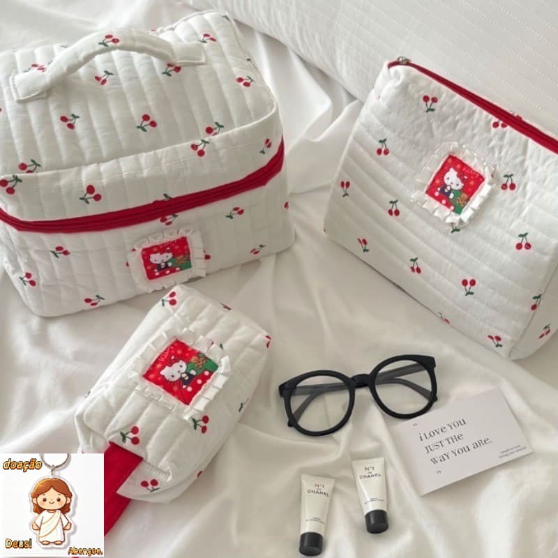 KTs Bolsa De Cosméticos Kawaii Anime Padrão Fofo Beleza Desenhos Animados Maquiagem Armazenamento De Produtos De Higiene