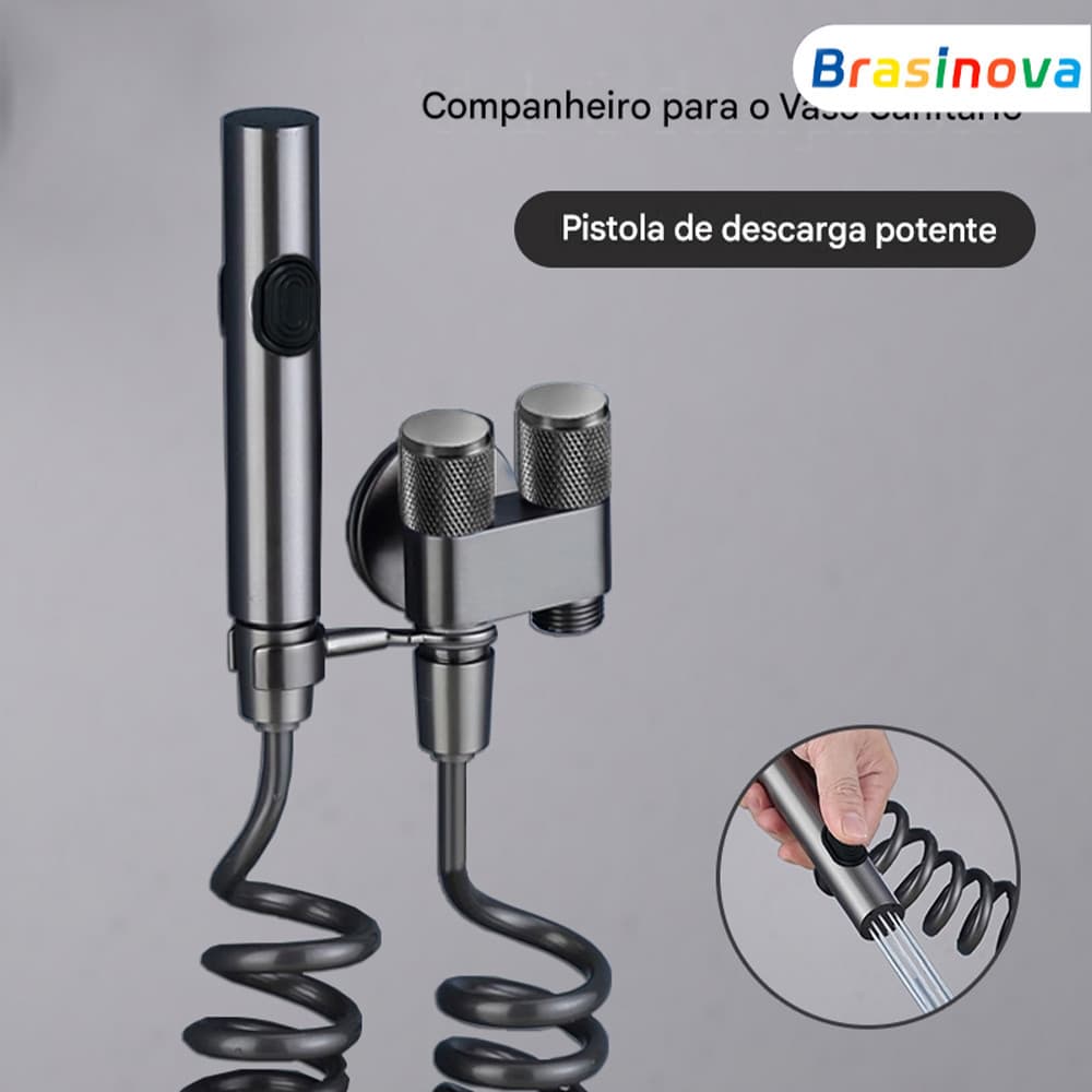 Kit Ducha Higiênica Super Luxo em Aço Inox com Registro de Dupla Saída – 2 Saídas Independentes, 2 Modos de Limpeza