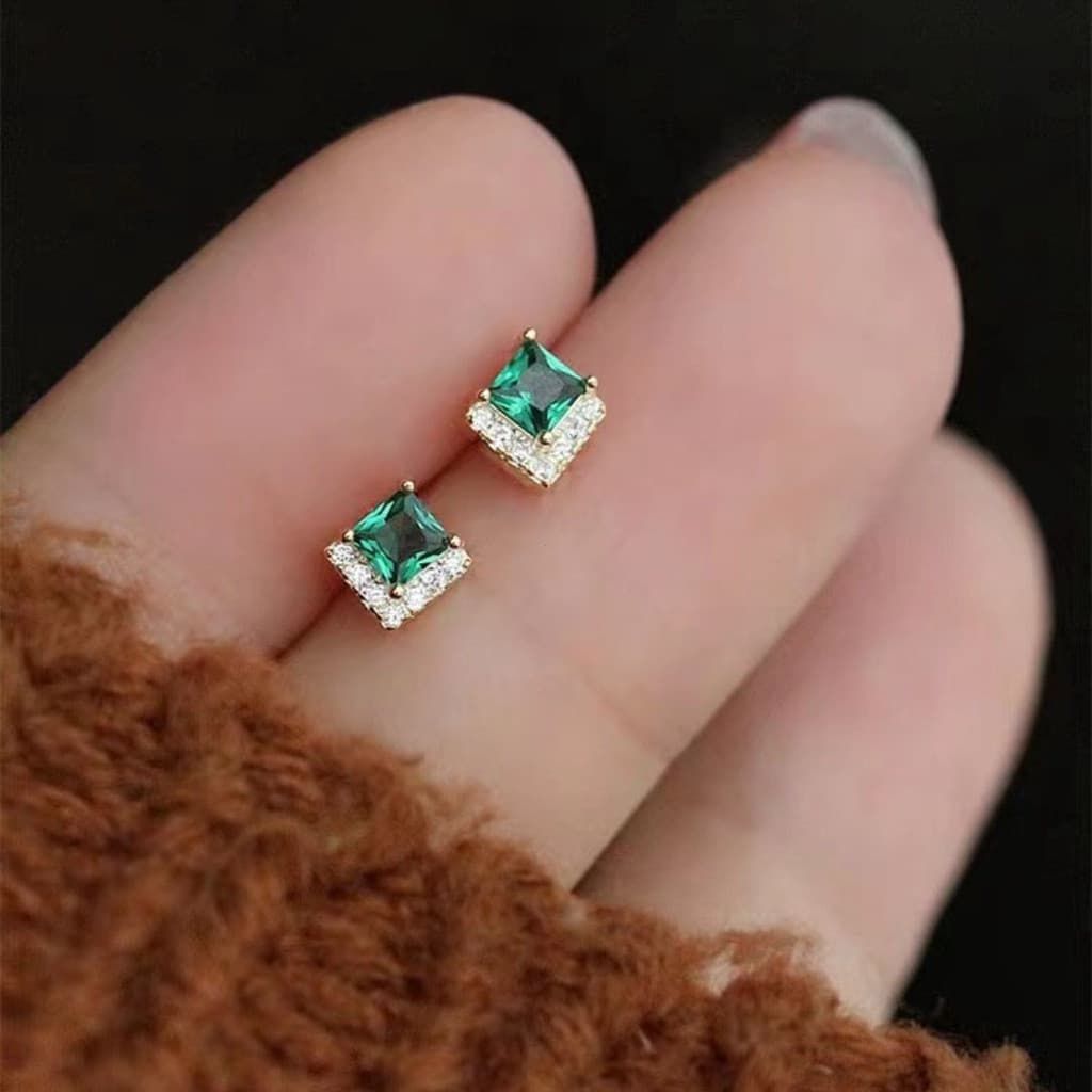 Brincos De Cristal Esmeralda Diamante De Luxo Ouro Titânio Aço Jóias De Moda Feminina
