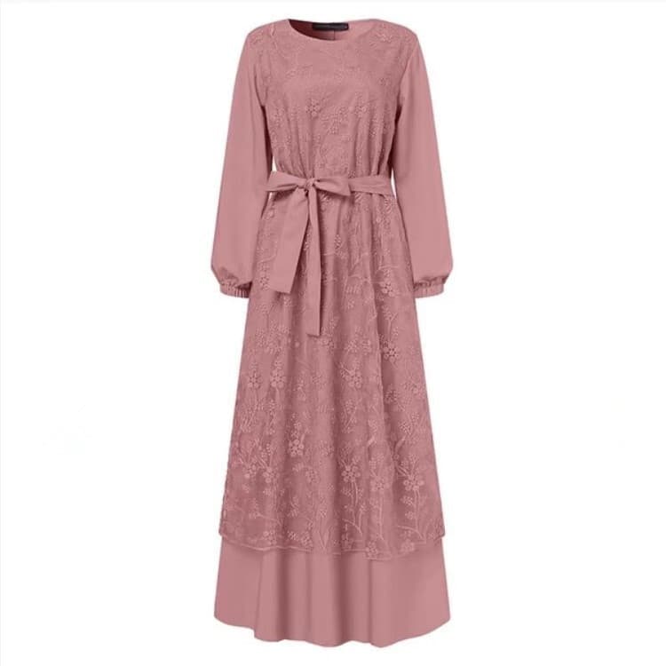 【Design com Renda】✨Elegant/Modest✨ Vestido Feminino Longo/Manga Longa/Moda Estilo Solto para Mulheres