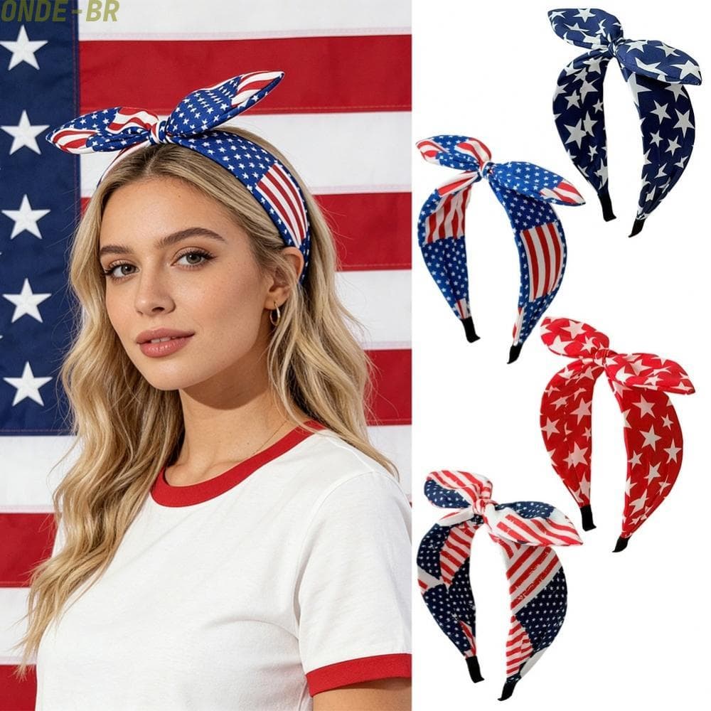 FOR AMERICAN  Flag Bow Headband Independence Day Star Stripe Bunny Ear Hair