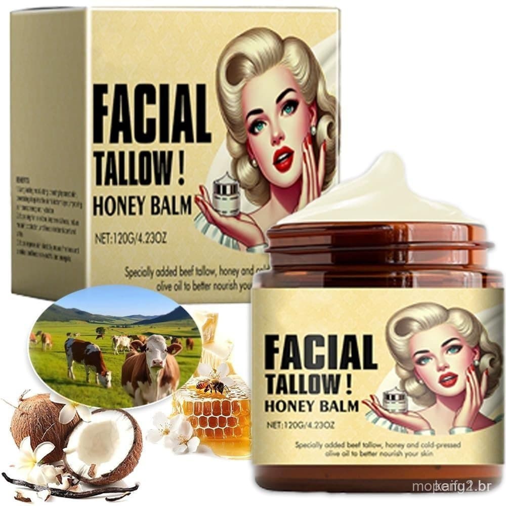 Gordura de carne bovina para uso facial, creme de gordura de carne bovina com mel, creme nutritivo para rosto e corpo CM