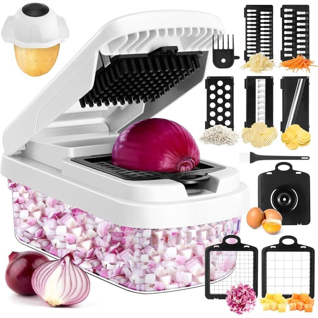 Cortador de Legumes, Cortador de Alimentos Multifuncional 12 em 1, Cortador de Cebola Profissional com 7 Lâminas, Cortad