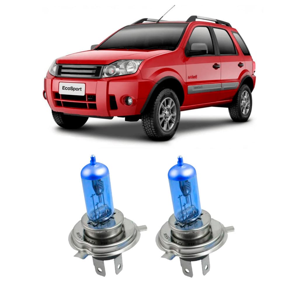 Par de Lâmpadas Super Branca Farol para Ford Ecosport 2003 2004 2005 2006 2007 2008 2009 2010 2011 2012 8500k H4