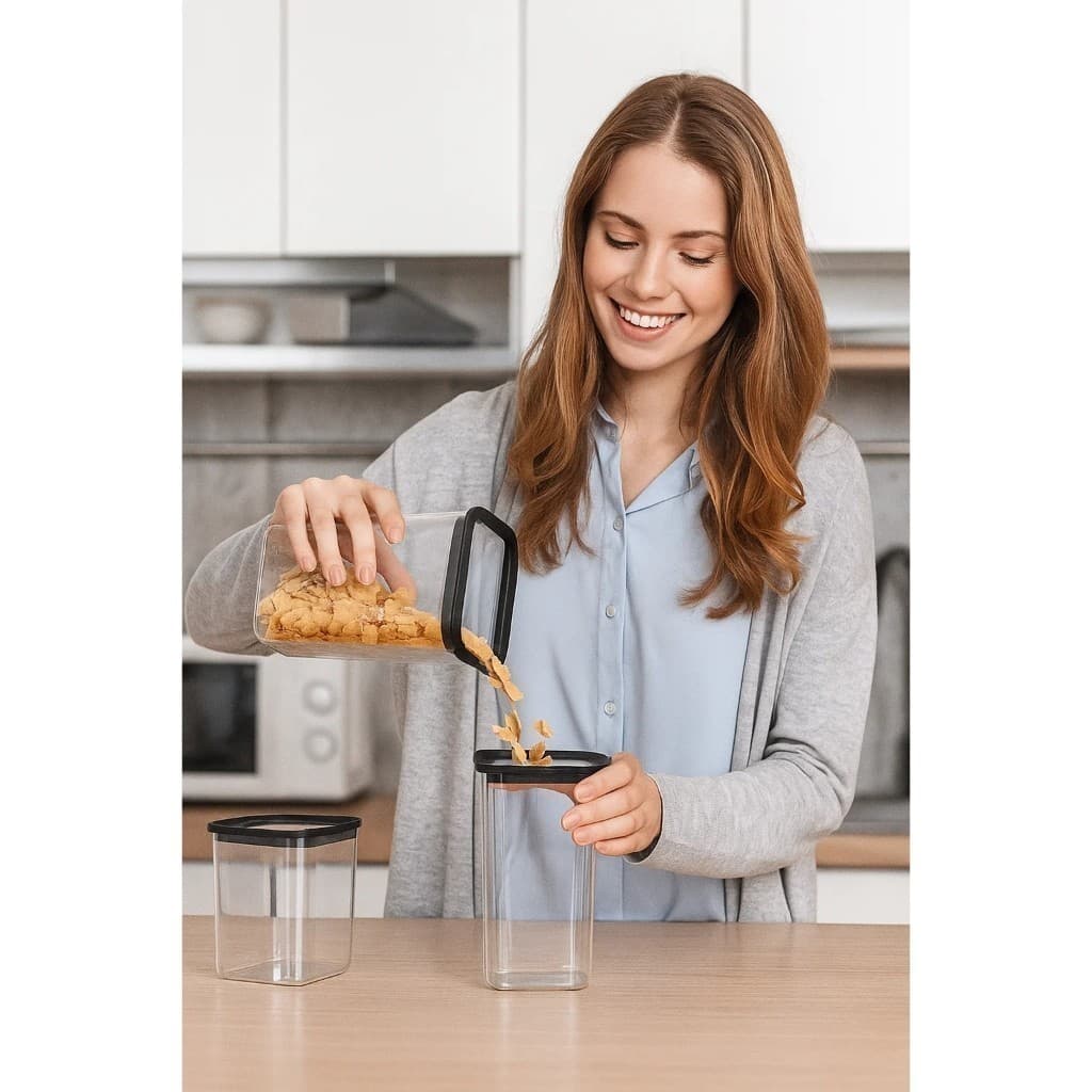 Conjunto com 3 Potes Herméticos de Plástico para Mantimentos e Alimentos