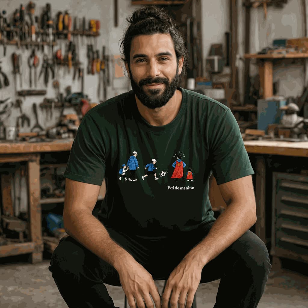Camiseta Pai de Menino Casual Estampa Frontal Super Herói Confortável Excelente Acabamento