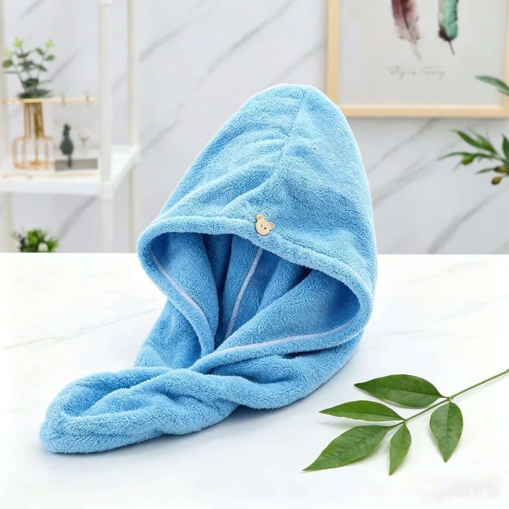 5/6/8 Conjuntos Toalha Turbante Azul Absorção Rápida Ultra Macia E Gentil Com A Pele Decor Fofo
