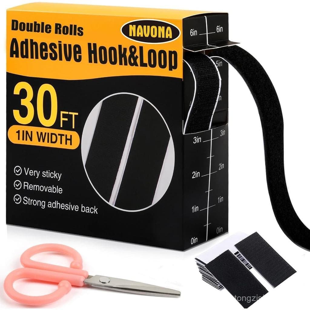 Fitas Adesivas de Velcro Navona 30Ft x 1 Inch com Adesivo, Rolos Duplos de Fita Adesiva de Alta Resistência com Suporte,