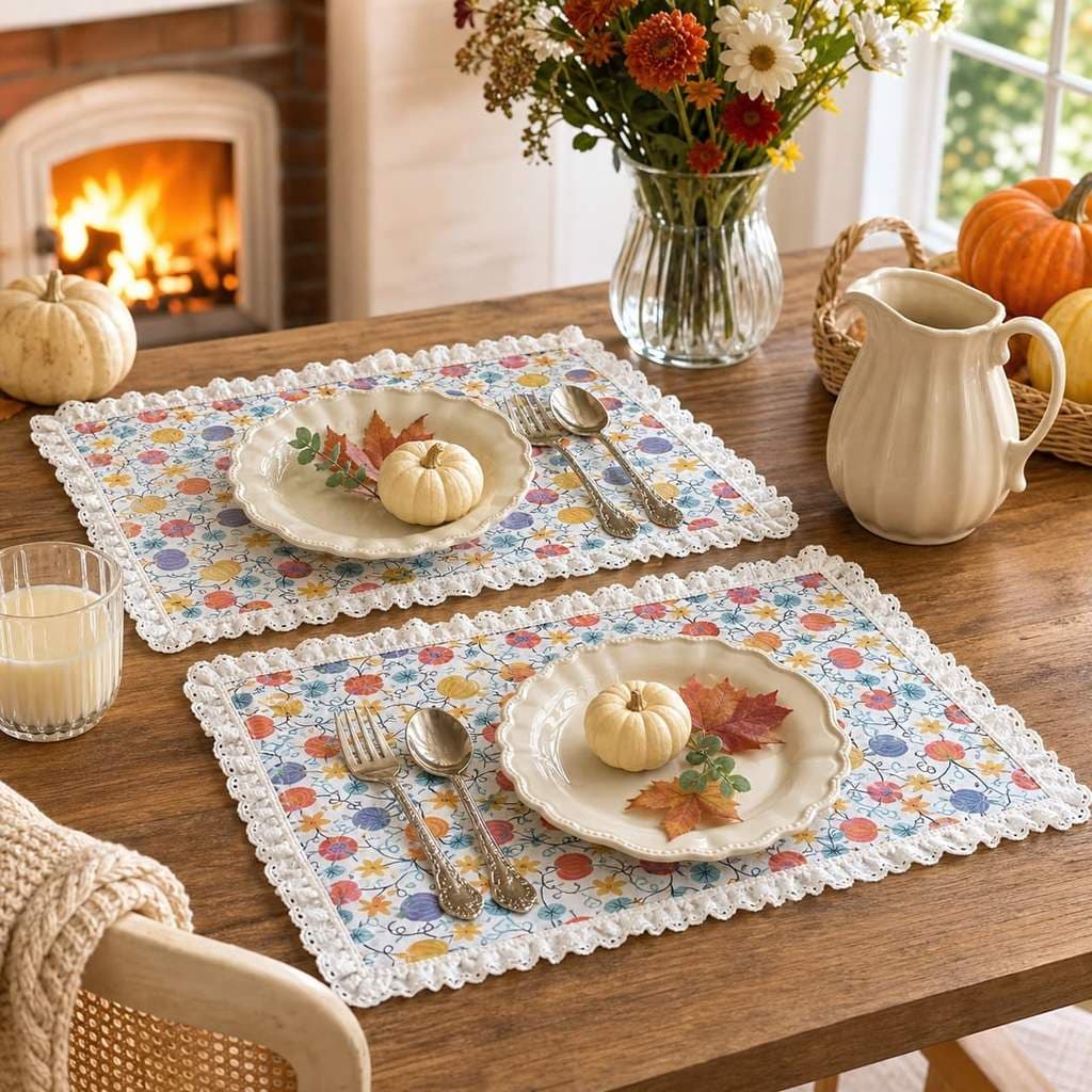 2 Pçs Quadrado Halloween Placemats Para Mesa De Jantar Abóbora Retalhos Rendas Outono Decoração Casa Decorações De