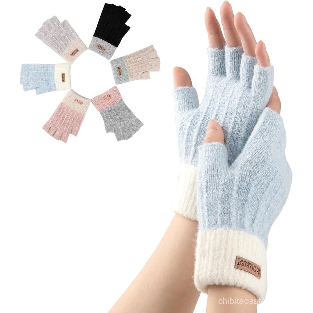 Luvas sem dedos para mulheres, luvas de inverno de meio dedo, luvas de malha sem dedos para digitação e condução.
