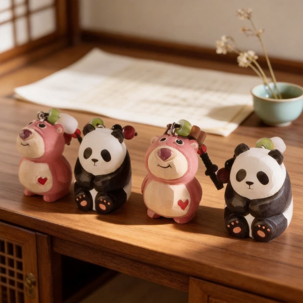 Chave pendurada estilo Real decoração namorada morango bonito mochila carro artesanal urso artesanato pingente de madeir