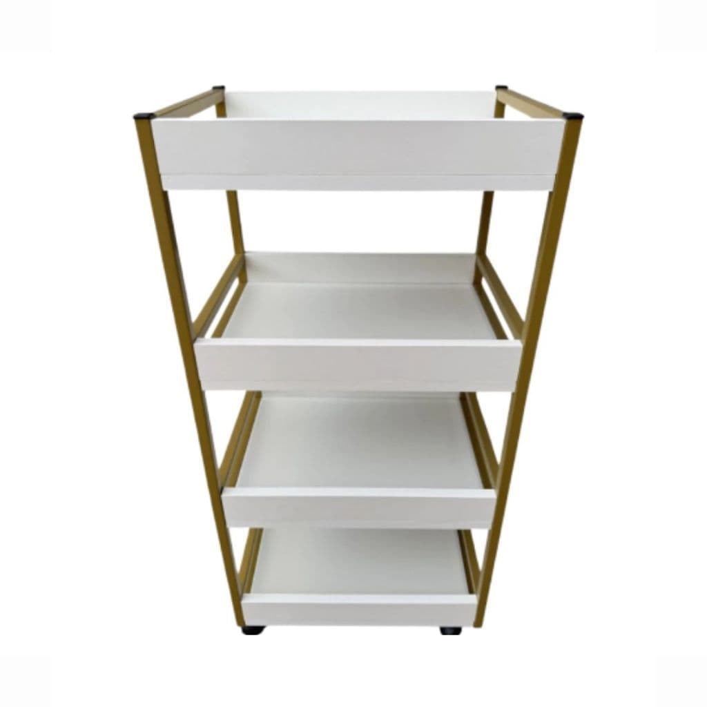 Carrinho Auxiliar 4 Bandejas Metalon 15mm e MDF Branco - Organizador Manicure Salão Estética Clínicas