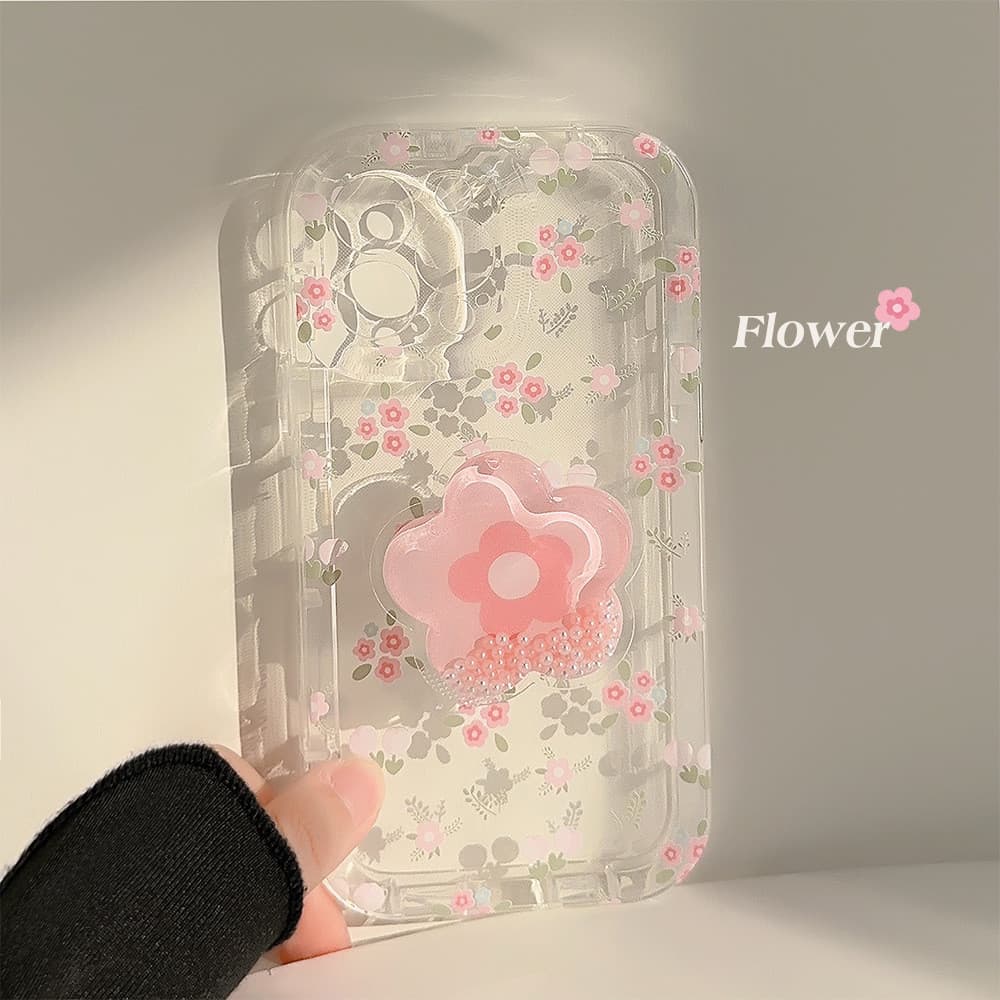 Flor quebrada Glitter suporte 14promax iPhone caso 13 transparente iphone15 adequado para 11 dopamina 16
