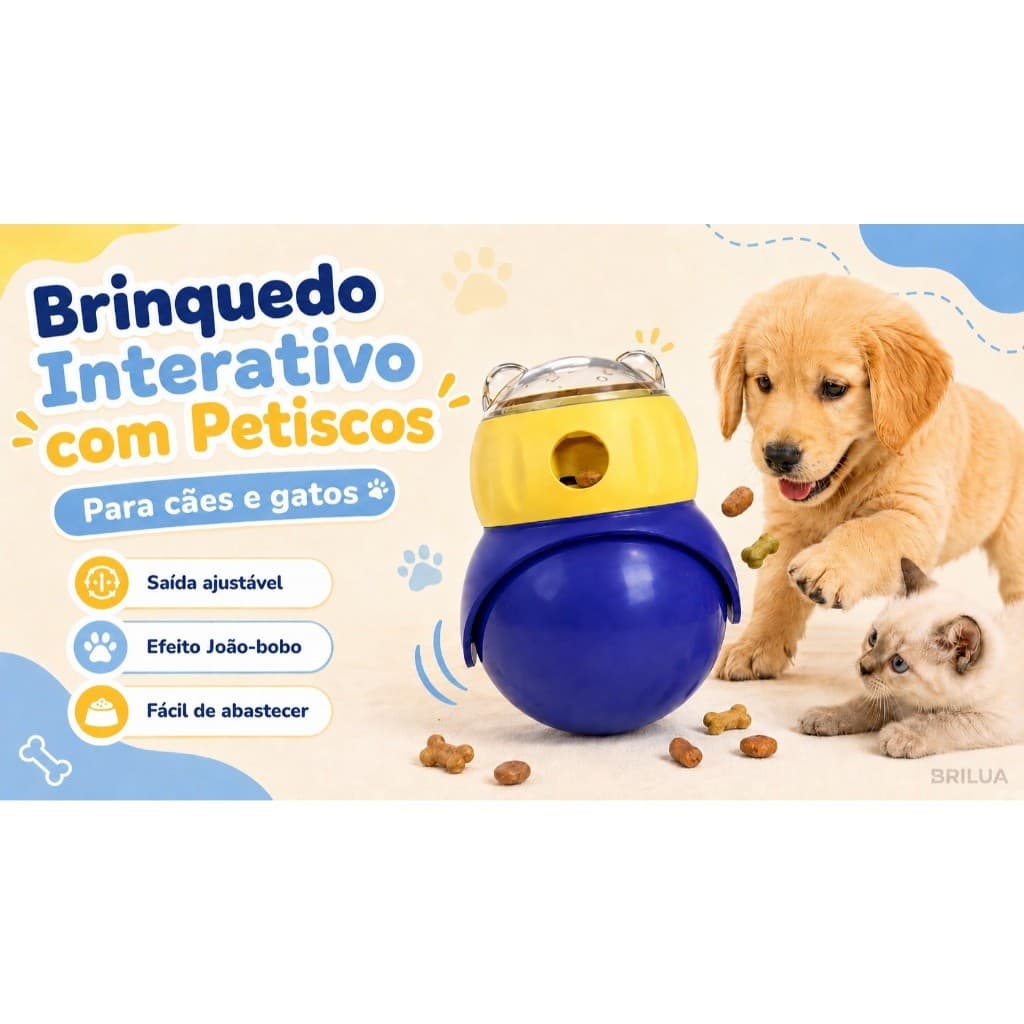 Brinquedo Interativo Dispenser de Petiscos para Cães e Gatos com Saída Ajustável Efeito João-Bobo