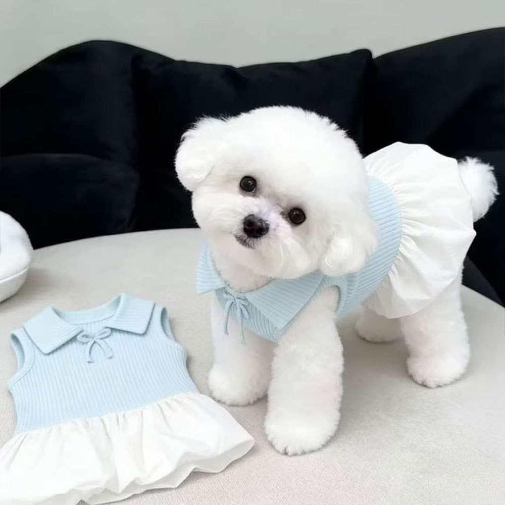 Vestido Tutu Listrado Macio Sem Mangas Para Animais De Estimação , Gola Polo , Leve , Roupa De Verão Filhotes Pequenos E