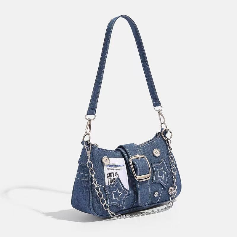 2026 novo estilo Millennium quente menina estrela Denim axilas saco moda costura corrente na moda Commuter portátil bols
