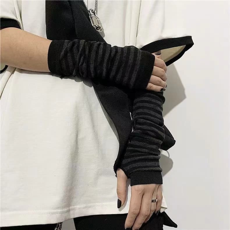 Luvas modernas listradas de meio dedo – mangas de braço unissex macias e flexíveis, estilo anime punk Y2K, adequadas par