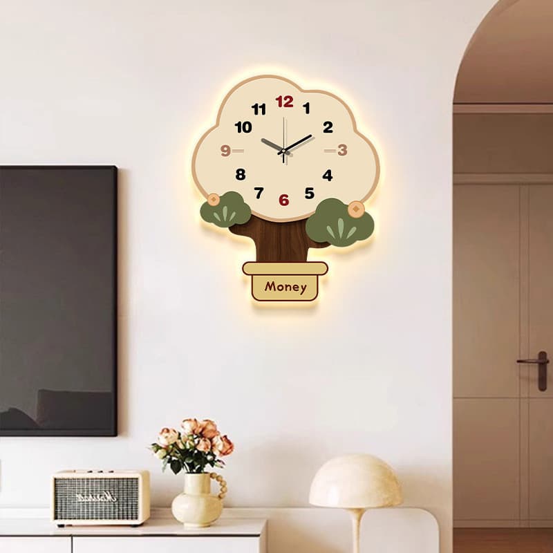Estilo creme dinheiro árvore de balanço criativo relógio de parede convidado restaurante entrada influenciador decoração