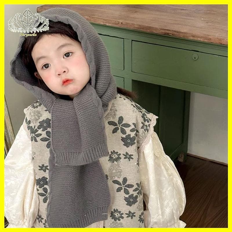 Margu Outono E Inverno Retro Chapéu Infantil Cor Sólida Bebê Xale Cachecol De Malha Versátil Simples Integrado De Lã Pul