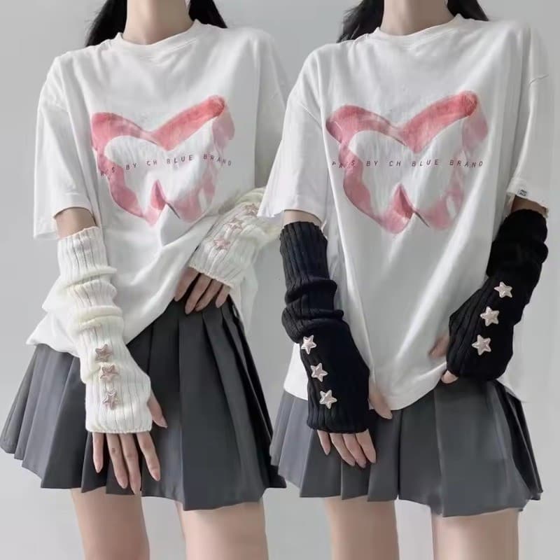 Y2K Estilo Estrela Aquecedores De Braço Feminino Meninas Japonês Doce Sem Dedos Luvas De Pulso Longo Outono Inverno Engr