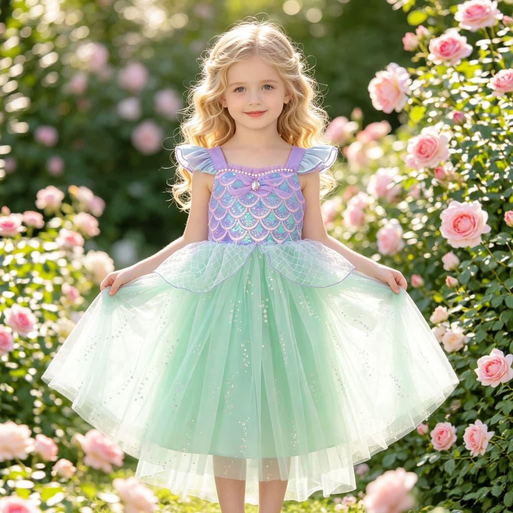 Meninas mangas voadoras estilingue gaze saia bebê menina doce lantejoulas traje sereia vestido de princesa
