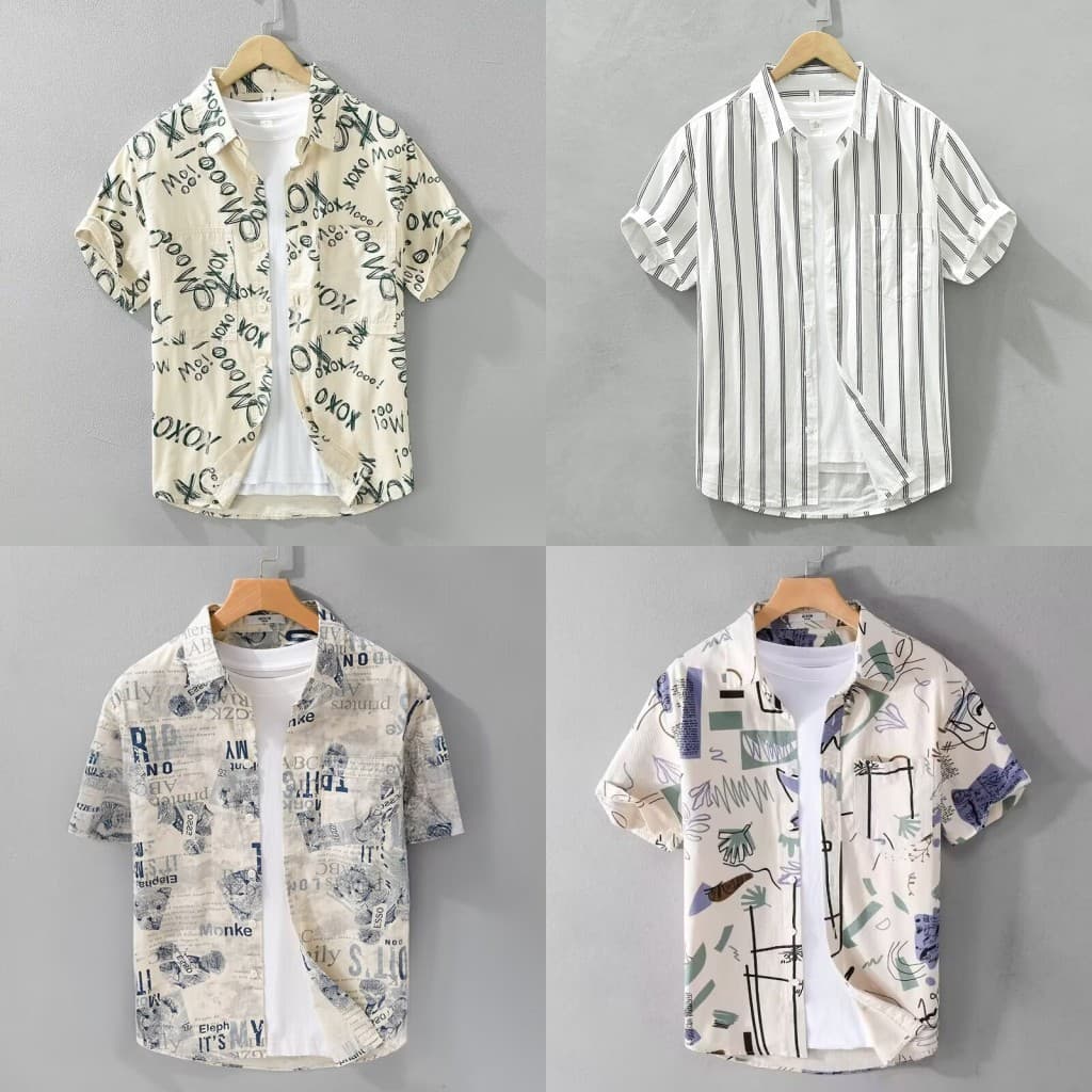 Camisa Masculina De Manga Curta Estampada Tie-Dye Solta Casual High-End