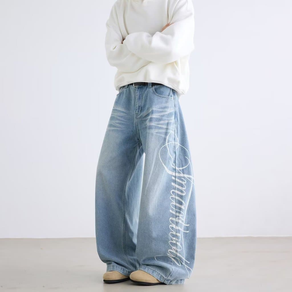 Calça Jeans americana retrô de perna larga masculina calça solta feminina