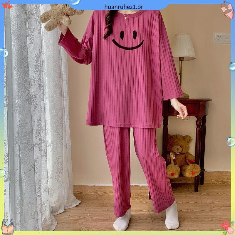 Pijamas de tamanho grande 100kg primavera outono puro algodão gordura MM solto tamanho grande versão coreana Casual pode