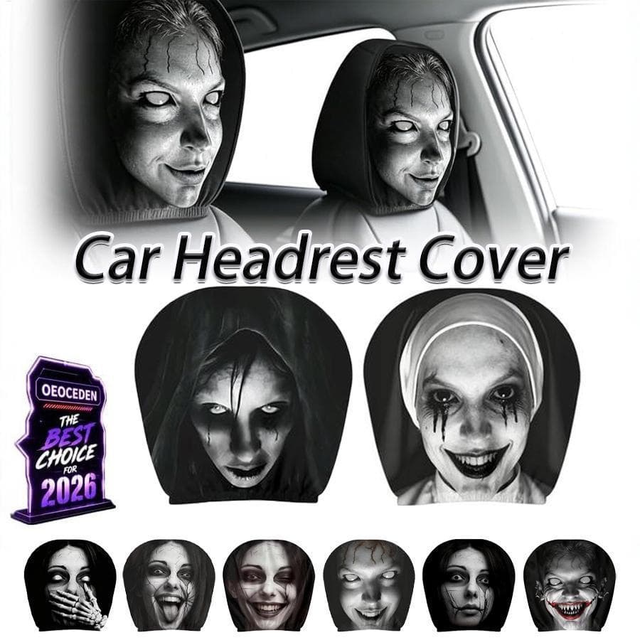 Capa De Encosto De Cabeça De Carro Com Impressão De Rosto Assustador , 2 Peças , Padrão De Terror , Protetor Reutilizáve