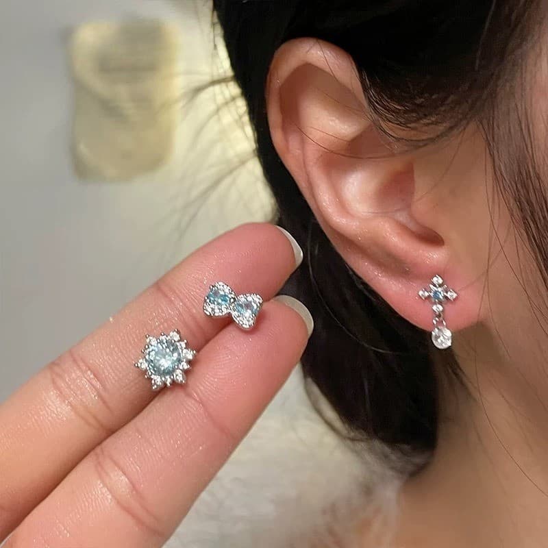 Brincos Delicados Da Série De Diamantes Azuis Para Mulheres Cartilagem E Pinos helix Com Vibração