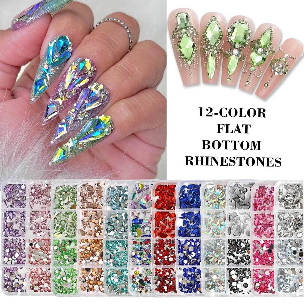 12 grades encaixotado unhas de fundo plano diamantes em forma especial Super piscando Manicure DIY Material acessórios m