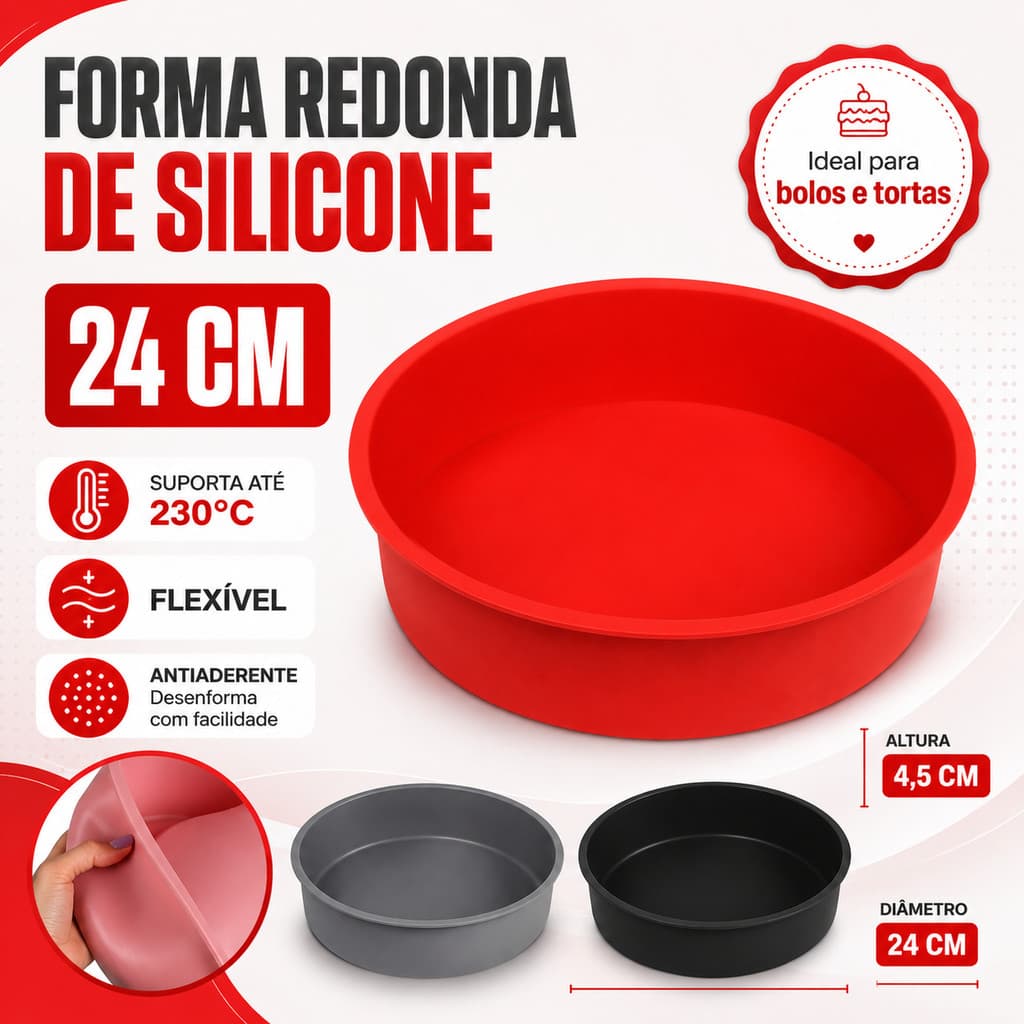 Forma Assadeira Silicone Antiaderente Redonda Bolos Torta Pudim Sobremesa Forno AirFryer Freezer