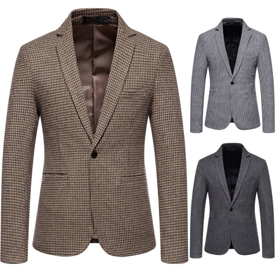 Blazer masculino outono inverno fileira única um botão negócios Casual blazer de lã
