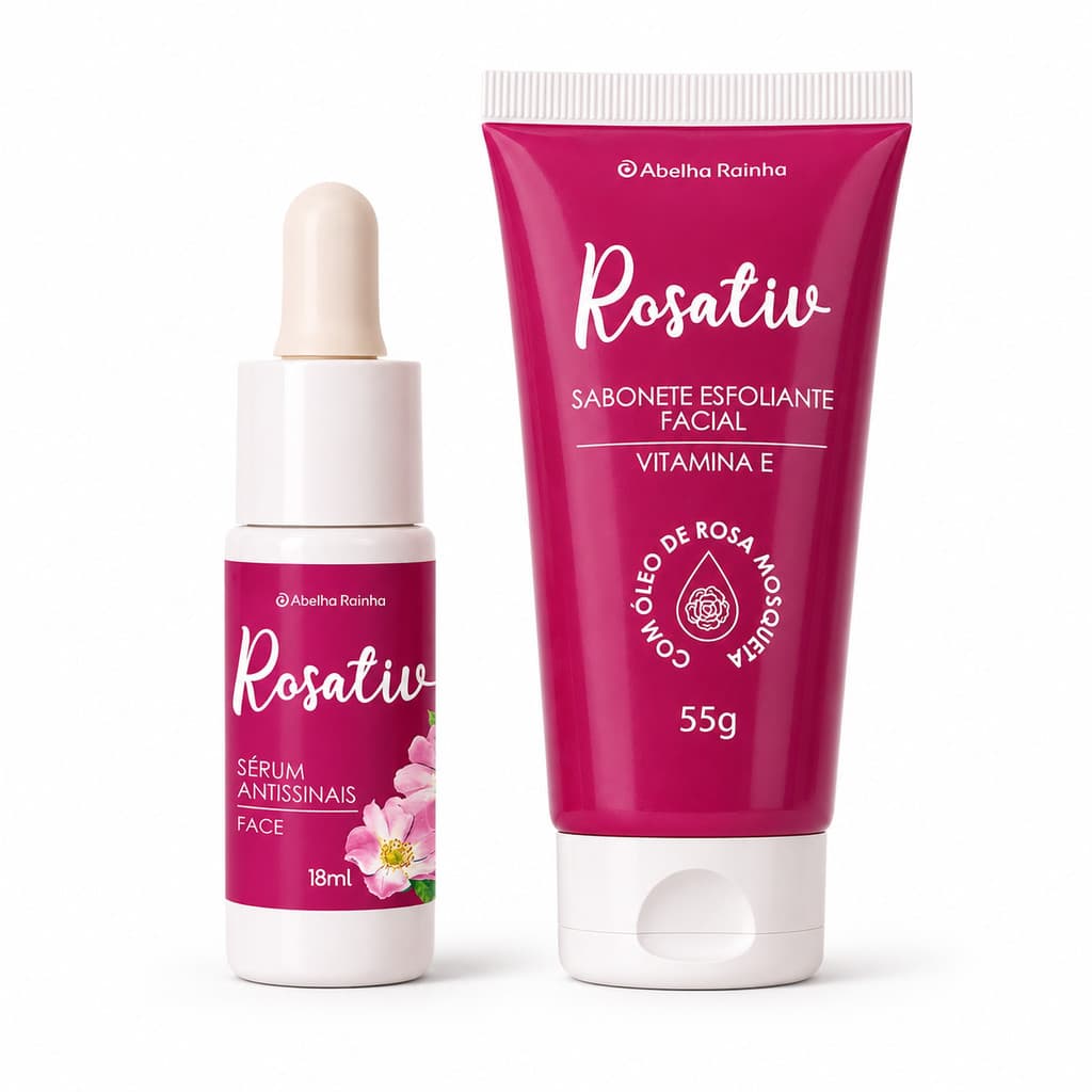 Kit Rosativ Abelha Rainha Rosa Mosqueta com Sabonete Facial e Sérum para Linhas Finas