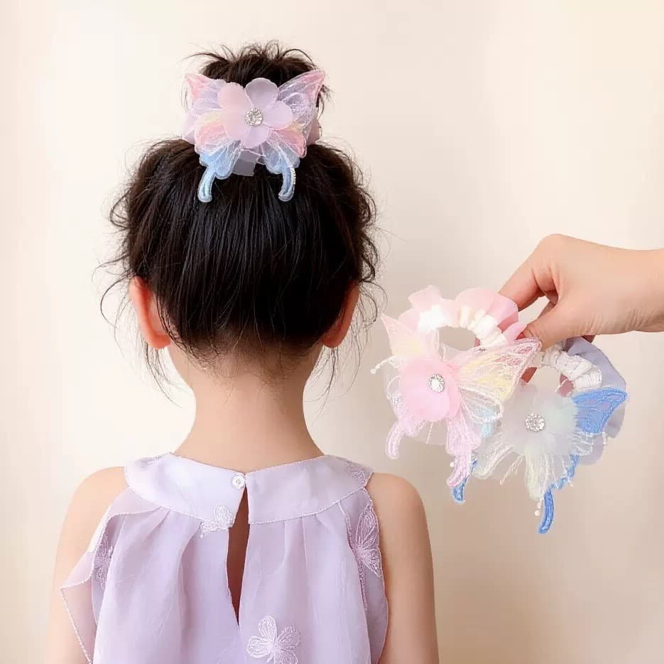 Crianças borboleta anel de cabelo menina bola cabeça flor salsicha anel Hanfu foto amor beleza acessórios para o cabelo