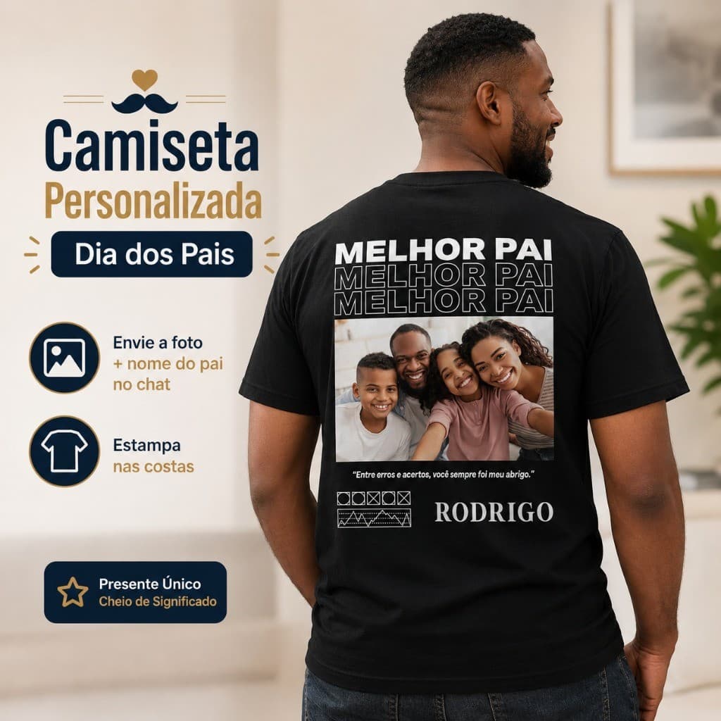 Camiseta  “Melhor Pai” com Sua Foto Camisa Masculina Personalizada Presente Alta Qualidade - Tecido Criativo