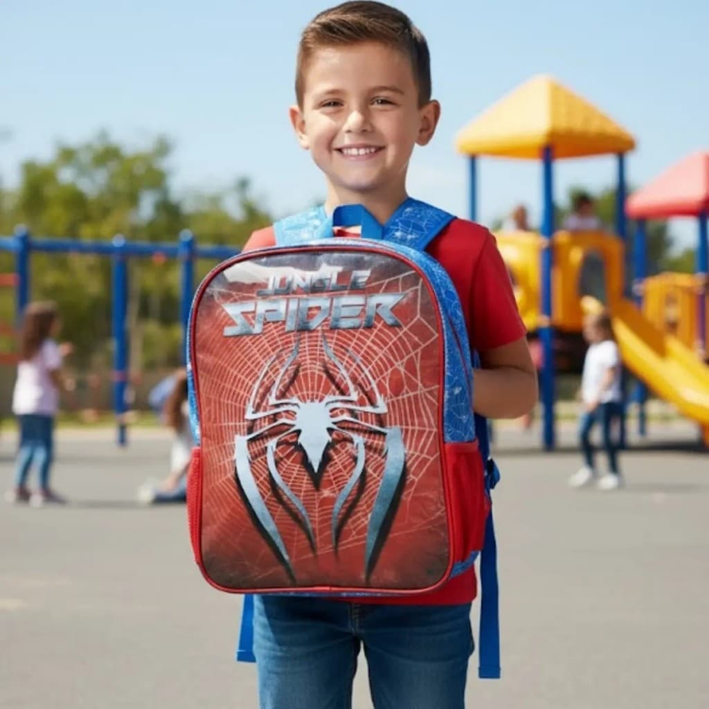 Mochila Escolar Infantil Resistente Estampada com Personagem Jungle Spider Colorida