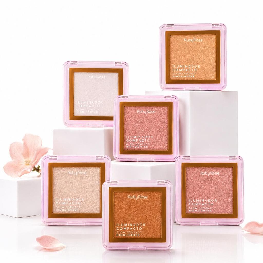 Ruby Rose Iluminador Compacto HB 859 Alta Pigmentação Textura Acetinada 6 Tons Glow Face 8,3g