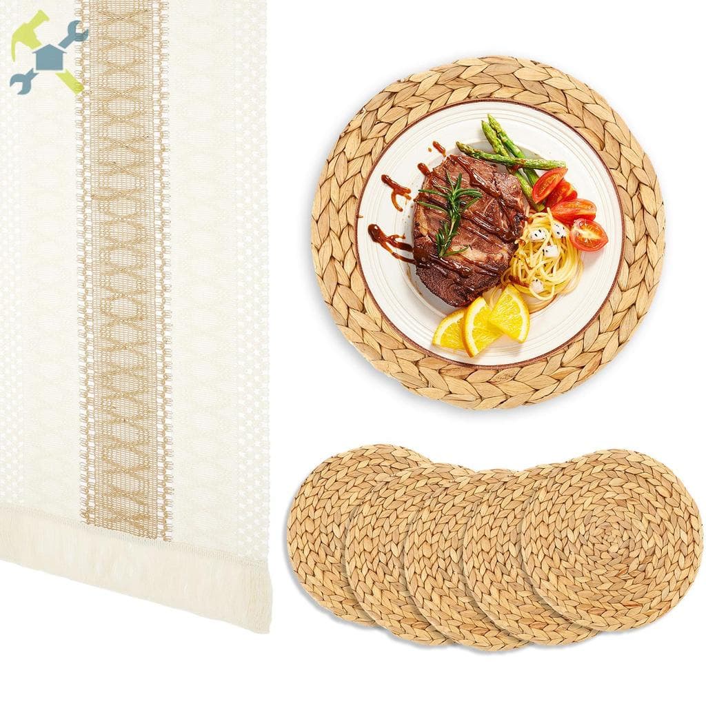 Conjunto De Corredor De Mesa E Jogos Americanos De 7 Peças Longo De 71 Polegadas Rústico Tecido De 11.8 Com Borlas Jacin