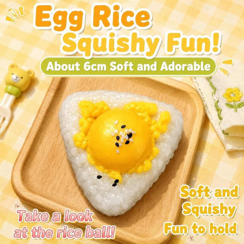 [Soft & Realistic] Simulated Egg Yolk Rice Ball Squishy Toy/Soft Slow Rebound Stress Relief Squeeze Toy/Realistic Food S