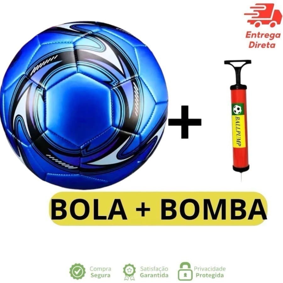 Kit Bola de Futebol Couro Sintético Campo Costurada + Bomba de Ar Manual Portátil..