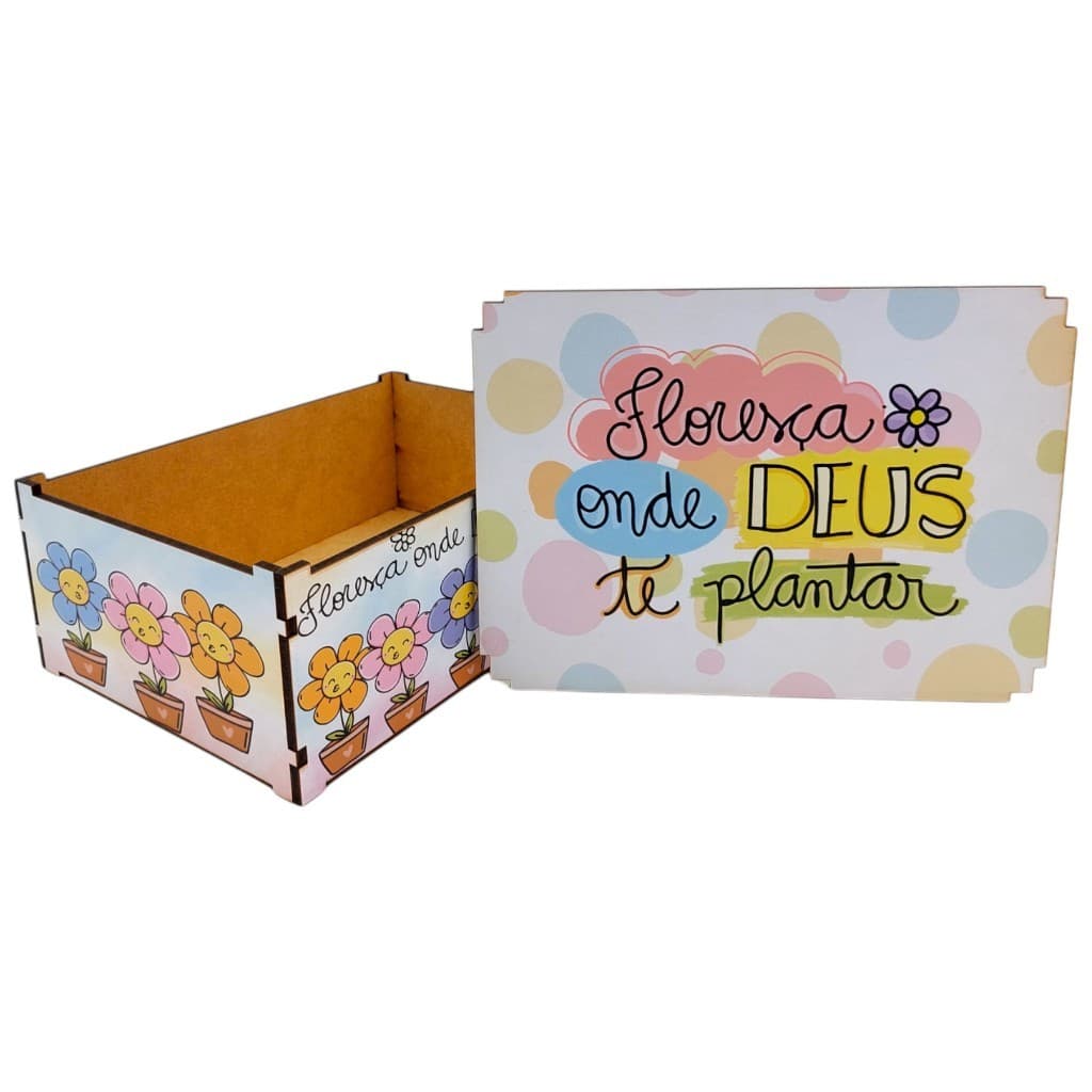 Caixa Organizadoras Presente "Floresça onde Deus te plantar" 23x17x9 cm